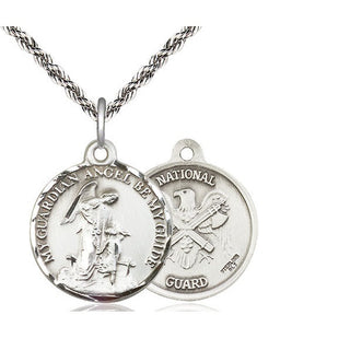 Sterling Silver Guardain Angel National Guard Medal Religious Jewelry