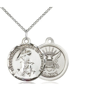 Sterling Silver Guardian Angel Navy Medal Religious Jewelry