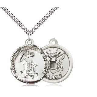 Sterling Silver Guardian Angel Navy Medal Religious Jewelry