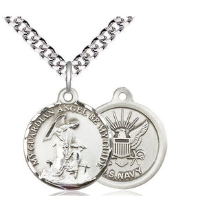 Sterling Silver Guardian Angel Navy Medal Religious Jewelry