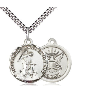 Sterling Silver Guardian Angel Navy Medal Religious Jewelry