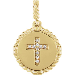 14K Gold .05 CTW Diamond Cross Rope Pendant