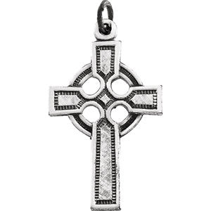 14K White Celtic-Inspired Cross Pendant