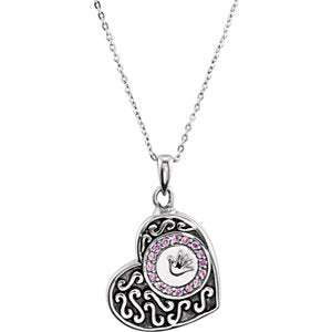 Sterling Silver Pink Cubic Zirconia Ash Holder 18" Necklace