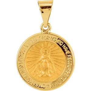 14K Gold 15 MM Hollow Round Miraculous Medal