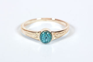 14kt Gold Miraculous Medal Ring with Blue Epoxy Accent
