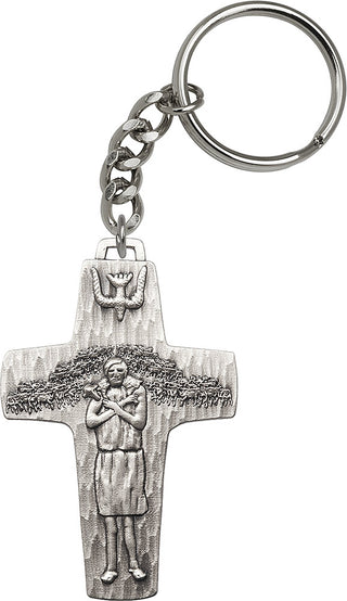 Silver Oxide Papal Crucifix Keychain