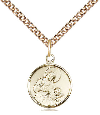 14kt Gold Saint Ann Medal Engraved Catholic Saint Jewelry