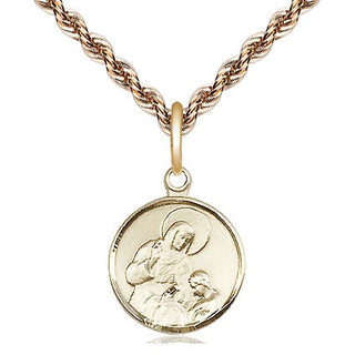 14kt Gold Saint Ann Medal Engraved Catholic Saint Jewelry