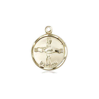 14kt Gold Baptism Medal Engraved Catholic Saint Jewelry