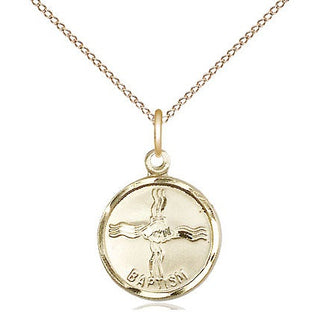 14kt Gold Baptism Medal Engraved Catholic Saint Jewelry