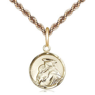 14kt Gold Saint Anthony Medal Engraved Catholic Saint Jewelry
