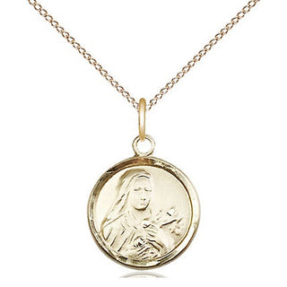 14kt Gold Filled Saint Theresa Medal Religious and Catholic Jewelry Engraved Catholic Saint Jewelry