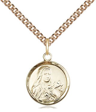 14kt Gold Saint Theresa Medal Engraved Catholic Saint Jewelry