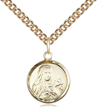 14kt Gold Saint Theresa Medal Engraved Catholic Saint Jewelry