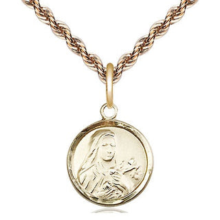 14kt Gold Saint Theresa Medal Engraved Catholic Saint Jewelry