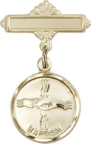 14kt Gold Filled Polished Badge Pin Baptism Baby Badge - Engravable