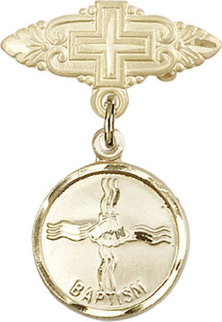 14kt Gold Filled Badge Pin With Cross Baptism Baby Badge - Engravable