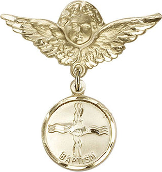 14kt Gold Filled Large Angel w/Wings Baptism Baby Badge - Engravable