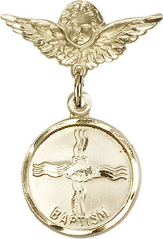 14kt Gold Filled Small Angel w/Wings Baptism Baby Badge - Engravable