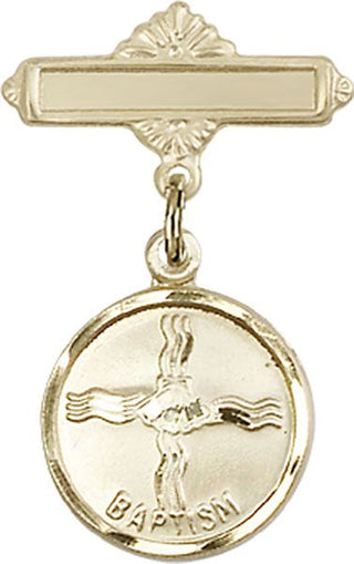 14kt Gold Polished Badge Pin Baptism Baby Badge - Engravable