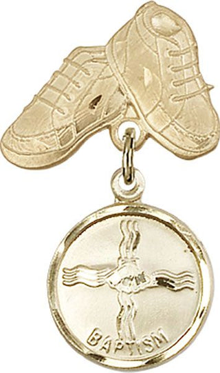 14kt Gold Baby Boots Baptism Baby Badge - Engravable