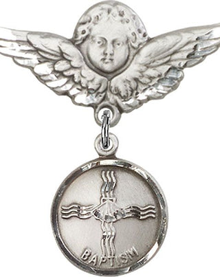 Sterling Silver Large Angel w/Wings Baptism Baby Badge - Engravable