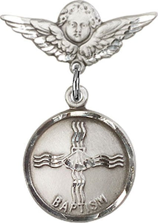 Sterling Silver Small Angel w/Wings Baptism Baby Badge - Engravable