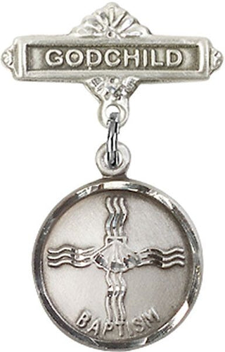Sterling Silver Godchild Baptism Baby Badge - Engravable