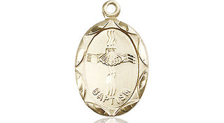 14kt Gold Baptism Medal Engraved Catholic Saint Jewelry