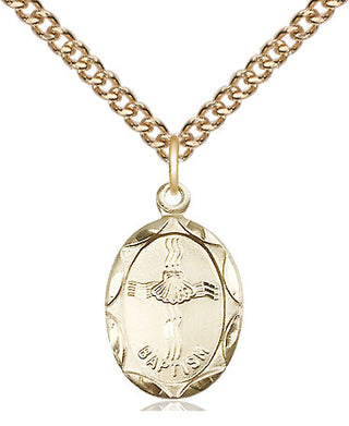 14kt Gold Baptism Medal Engraved Catholic Saint Jewelry