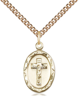 14kt Gold Filled Crucifix Medal Religious Jewelry Engraved Catholic Saint Jewelry