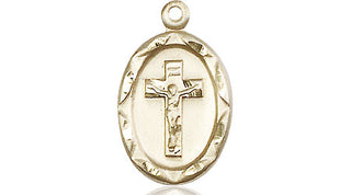 14kt Gold Crucifix Medal Engraved Catholic Saint Jewelry
