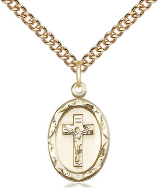 14kt Gold Crucifix Medal Engraved Catholic Saint Jewelry