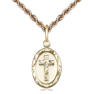 14kt Gold Crucifix Medal Engraved Catholic Saint Jewelry