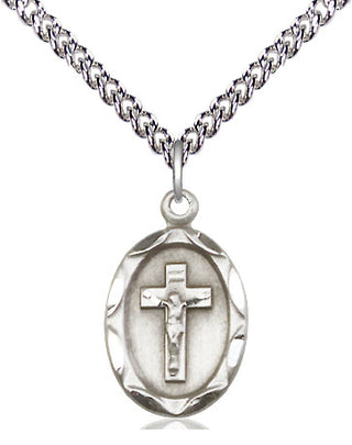 Sterling Silver Crucifix Medal Religious Jewelry Engraved Catholic Saint Jewelry