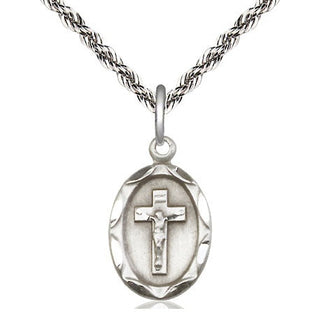 Sterling Silver Crucifix Medal Religious Jewelry Engraved Catholic Saint Jewelry