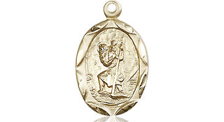 14kt Gold Saint Christopher Medal Engraved Catholic Saint Jewelry