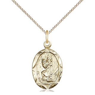 14kt Gold Saint Christopher Medal Engraved Catholic Saint Jewelry