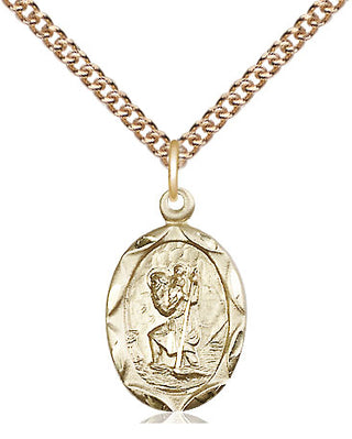 14kt Gold Saint Christopher Medal Engraved Catholic Saint Jewelry
