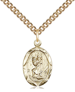 14kt Gold Saint Christopher Medal Engraved Catholic Saint Jewelry