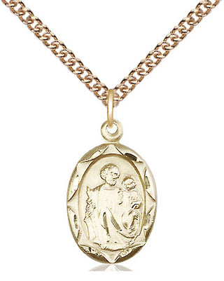 14kt Gold Saint Joseph Medal Engraved Catholic Saint Jewelry