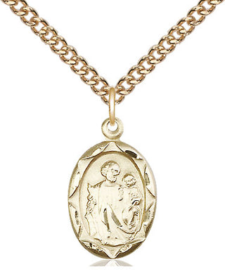 14kt Gold Saint Joseph Medal Engraved Catholic Saint Jewelry