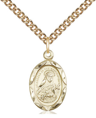 14kt Gold Saint Theresa Medal Engraved Catholic Saint Jewelry
