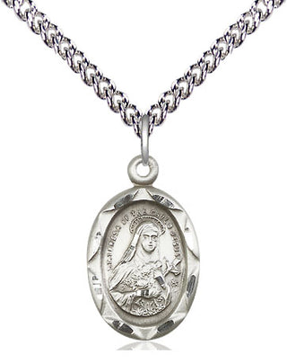 Sterling Silver Saint Theresa Medal Religious Jewelry Engraved Catholic Saint Jewelry