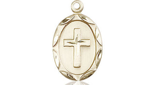 14kt Gold Cross Medal Engraved Catholic Saint Jewelry
