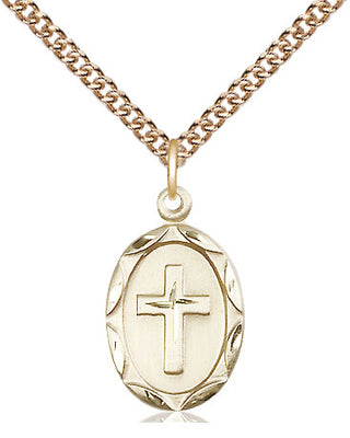 14kt Gold Cross Medal Engraved Catholic Saint Jewelry