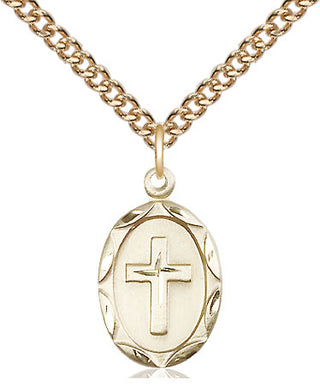 14kt Gold Cross Medal Engraved Catholic Saint Jewelry