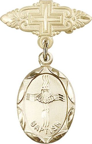 14kt Gold Filled Badge Pin With Cross Baptism Baby Badge - Engravable