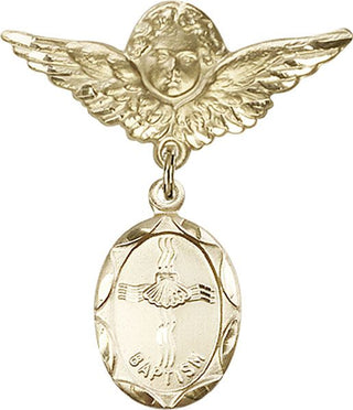 14kt Gold Filled Large Angel w/Wings Baptism Baby Badge - Engravable